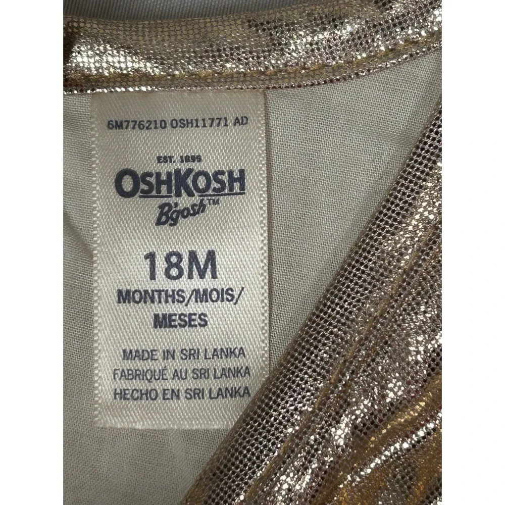 OshKosh B'Gosh Gold Short Ruffle‎ Sleeve Lined Dress Baby Girl size 18M NWT